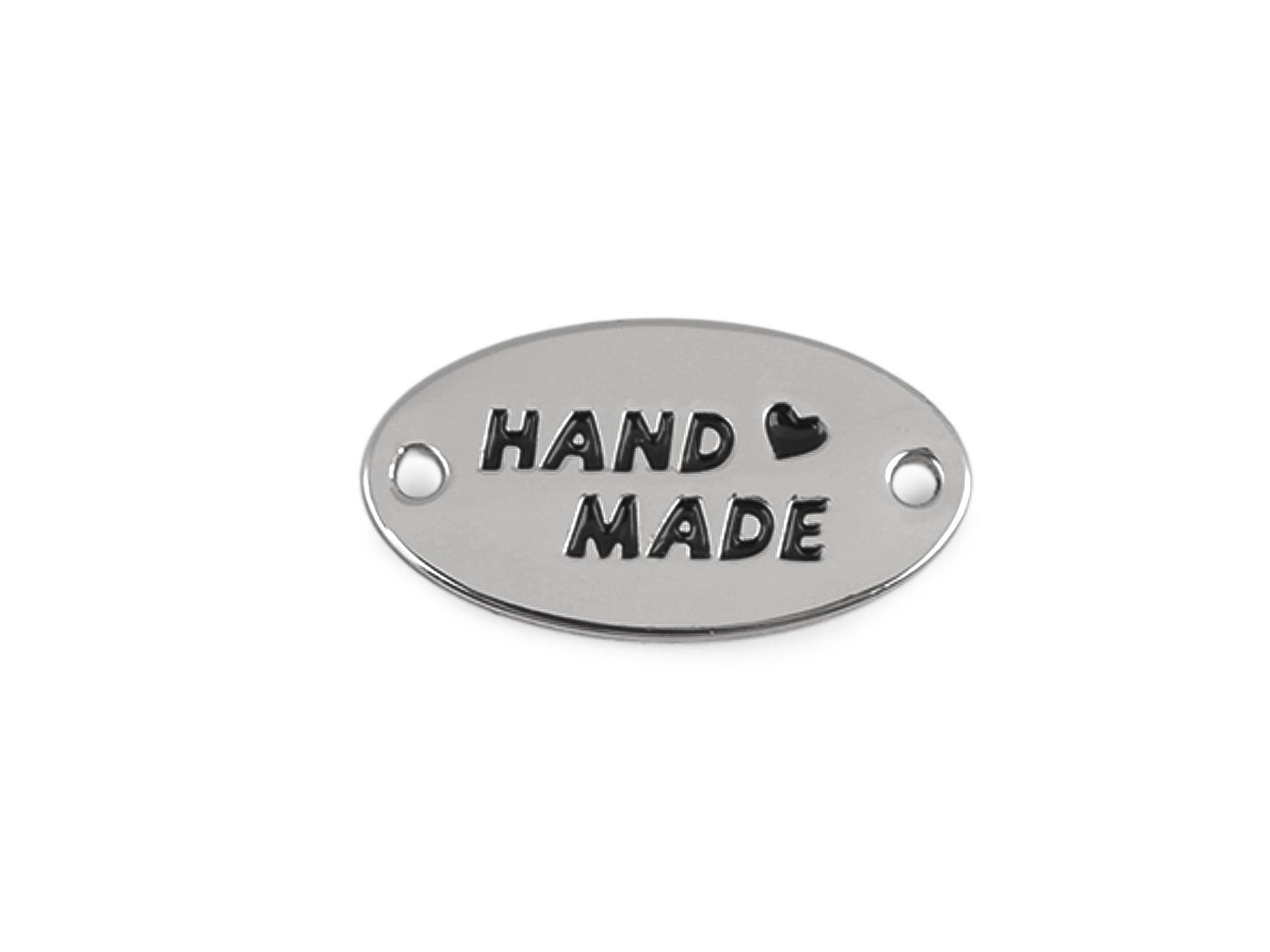 Metka metalowa do przyszycia "Handmade" owal - srebrna