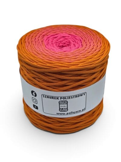 Sznurek poliestrowy płaski 5 mm ombre - 250 m - pomarańcz/fuksja