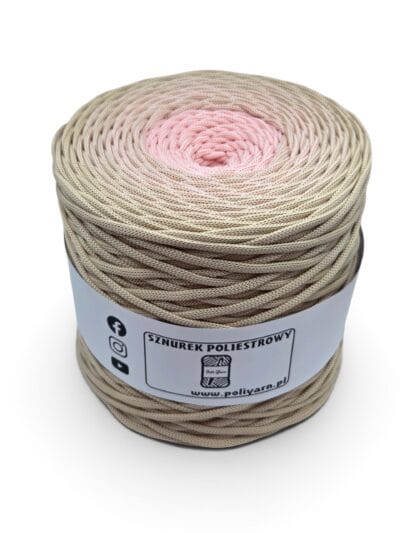 Sznurek poliestrowy płaski 5 mm ombre - 250 m - biszkopt/pudrowy róż