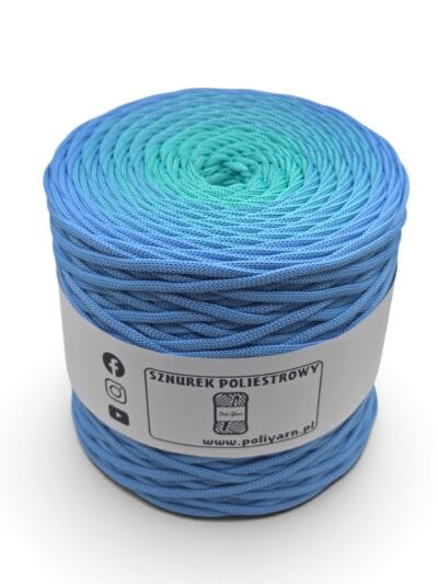 Sznurek poliestrowy płaski 5 mm ombre - 250 m -niezapominajka/turkus