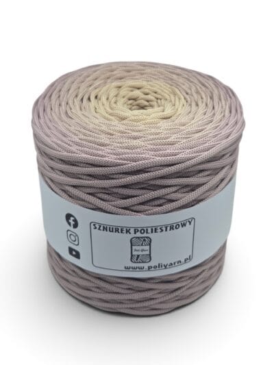 Sznurek poliestrowy płaski 5 mm ombre - 250 m - brudny róż/biszkopt