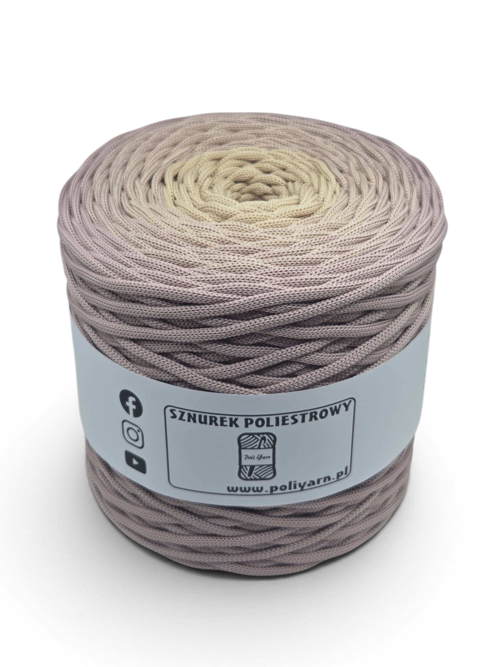 Sznurek poliestrowy płaski 5 mm ombre - 250 m - brudny róż/biszkopt
