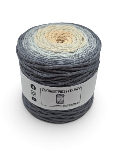 Sznurek poliestrowy płaski 5 mm ombre - 250 m - ciemny szary/jasny szary/biszkopt - SUPEŁEK W ŚRODKU