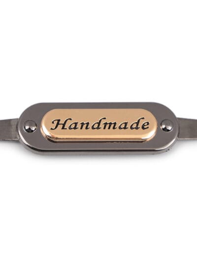 Metka-blaszka metalowa na wąsy "Handmade" - złoto-czarna