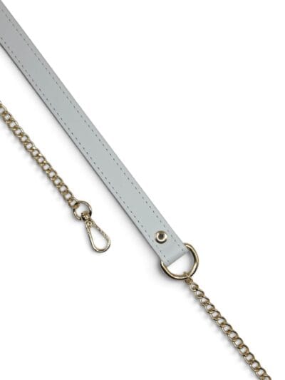 Faux Leather Strap with Chain, 120 cm - Choose Hardware Color - White