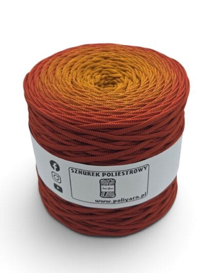 Sznurek poliestrowy płaski 5 mm ombre - 250 m - cegła/cynamon