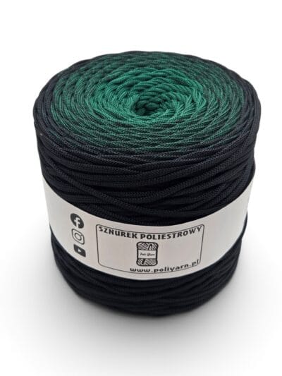 Sznurek poliestrowy płaski 5 mm ombre - 250 m - czarny/butelkowa zieleń