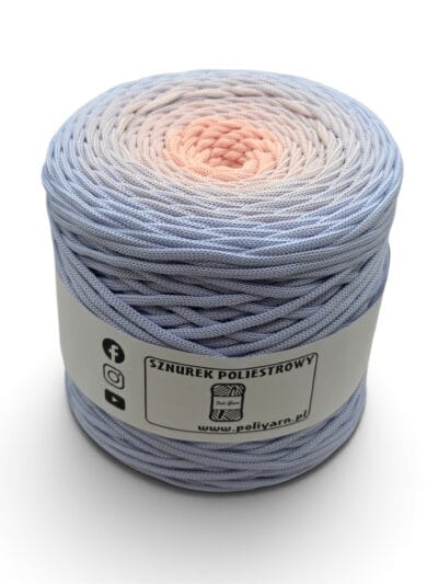 Sznurek poliestrowy płaski 5 mm ombre - 250 m - lodowy błękit/pudrowy róż