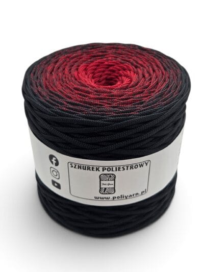 Sznurek poliestrowy płaski 5 mm ombre - 250 m - czarny/wino