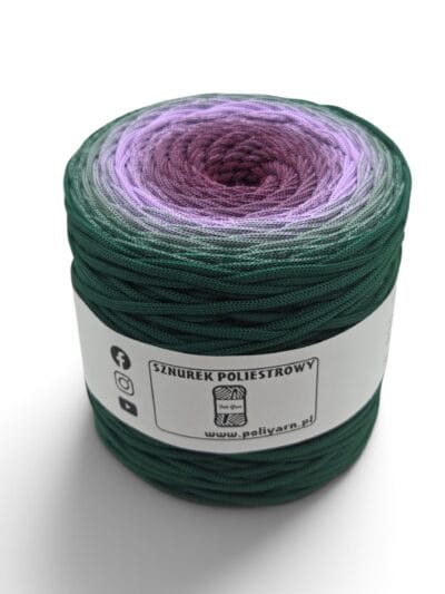 Sznurek poliestrowy płaski 5 mm ombre - 250 m - butelkowa zieleń/szałwia/lawenda/wrzos/śliwka