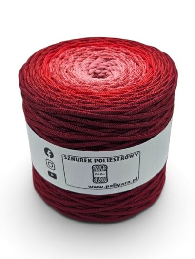 Polyester Flat Cord 5 mm Ombre - 250 m - Wine/Red/Candy Pink