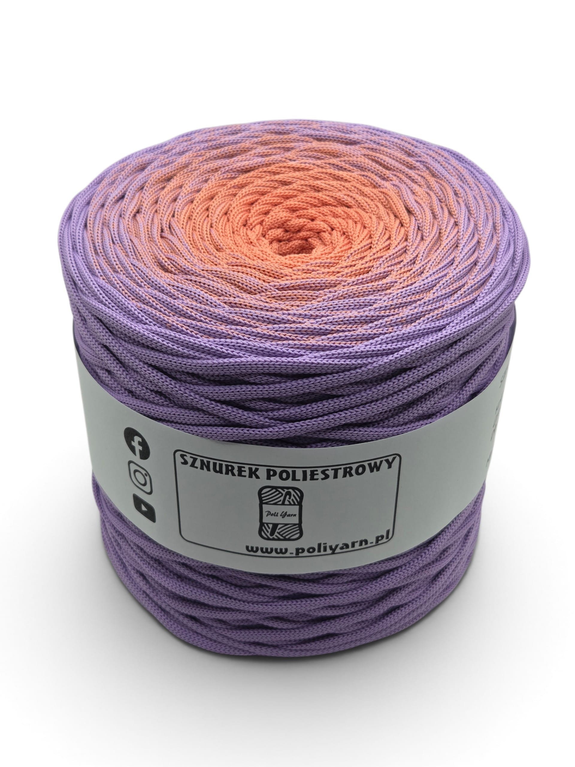 Sznurek poliestrowy płaski 5 mm ombre - 250 m - lawenda/koral