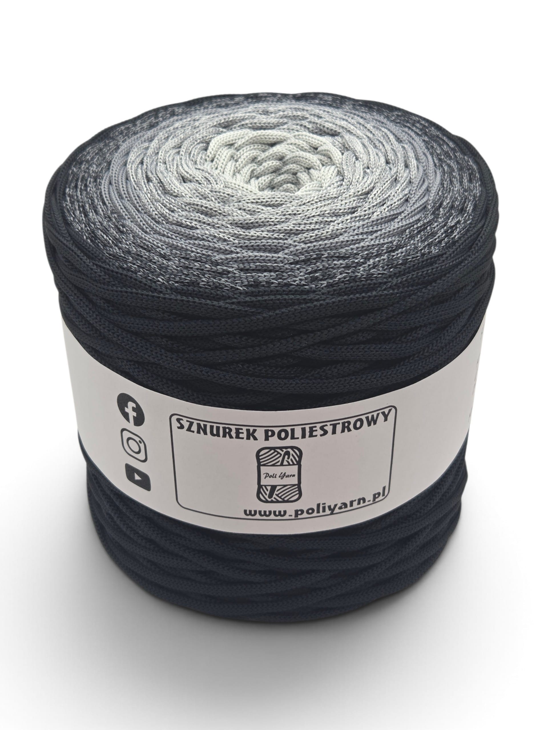 Sznurek poliestrowy płaski 5 mm ombre - 250 m - czarny/ciemny szary/jasny szary