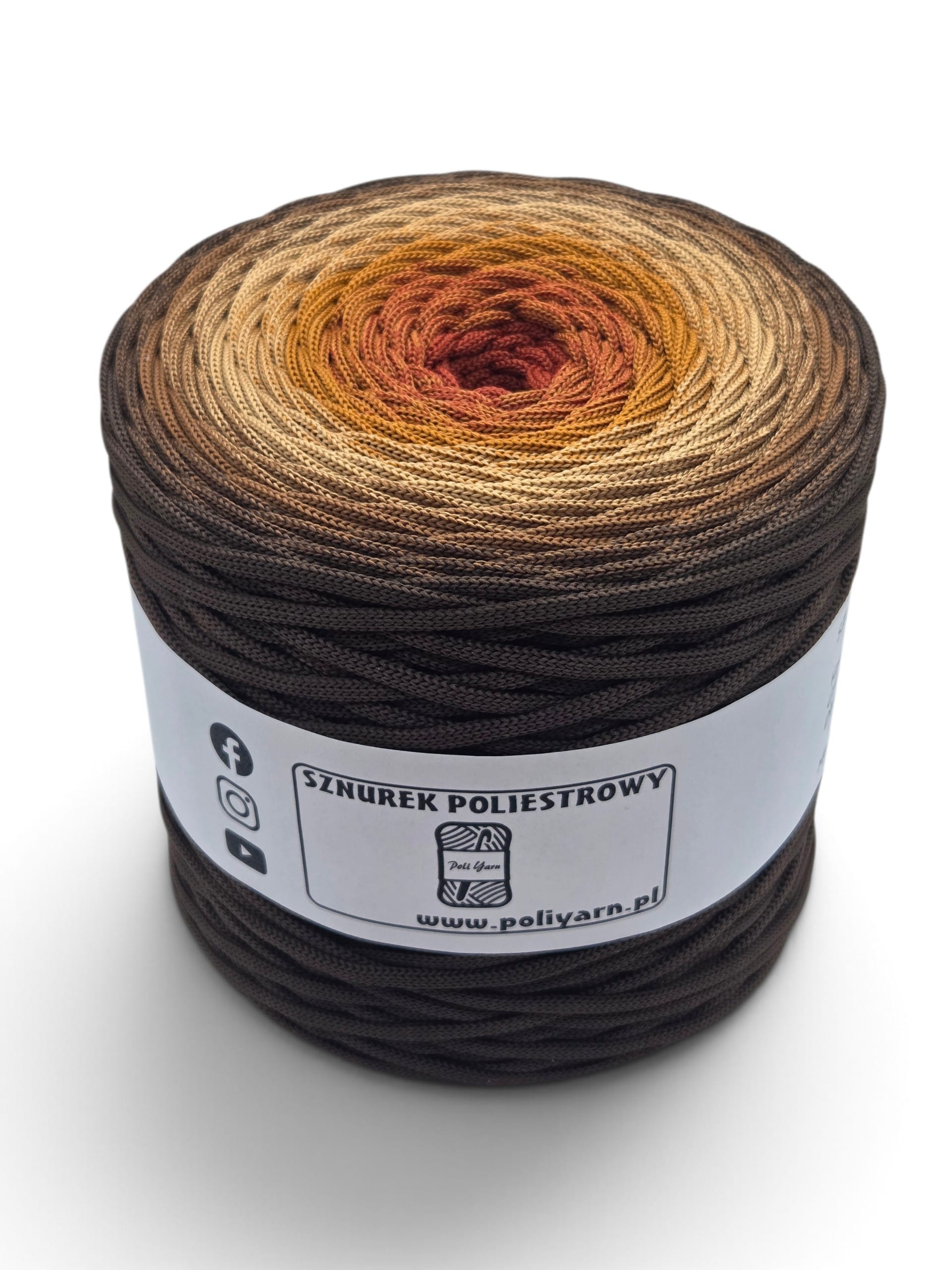 Sznurek poliestrowy płaski 5 mm ombre - 250 m - czekolada/czekolada mleczna/toffi/cynamon/cegła - SUPEŁEK W ŚRODKU