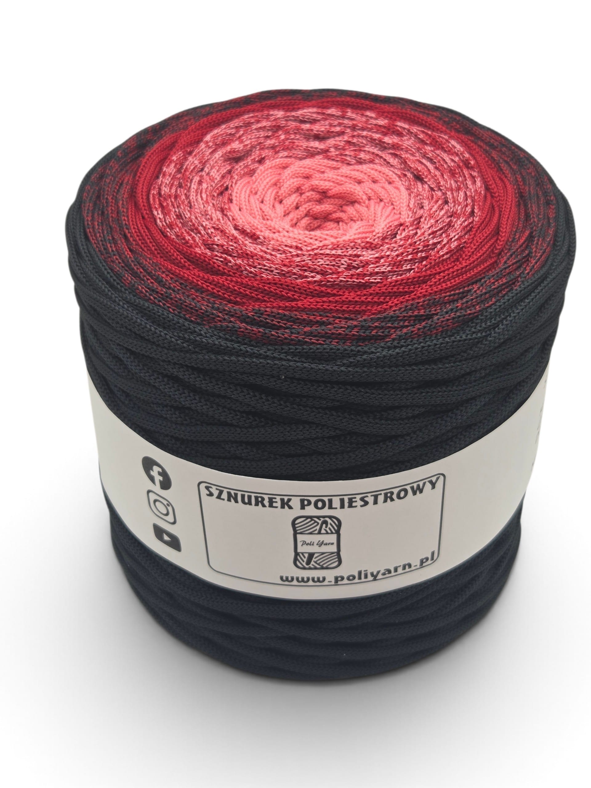 5 mm flat polyester cord ombre - 250 m - black/wine/candy pink - KNOT IN THE MIDDLE