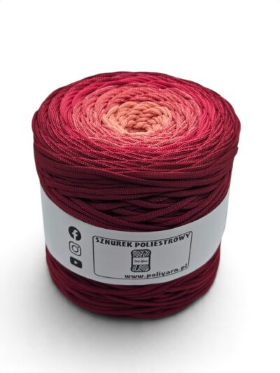 5 mm Flat Polyester Cord Ombre - 250 m - Wine/Raspberry/Coral
