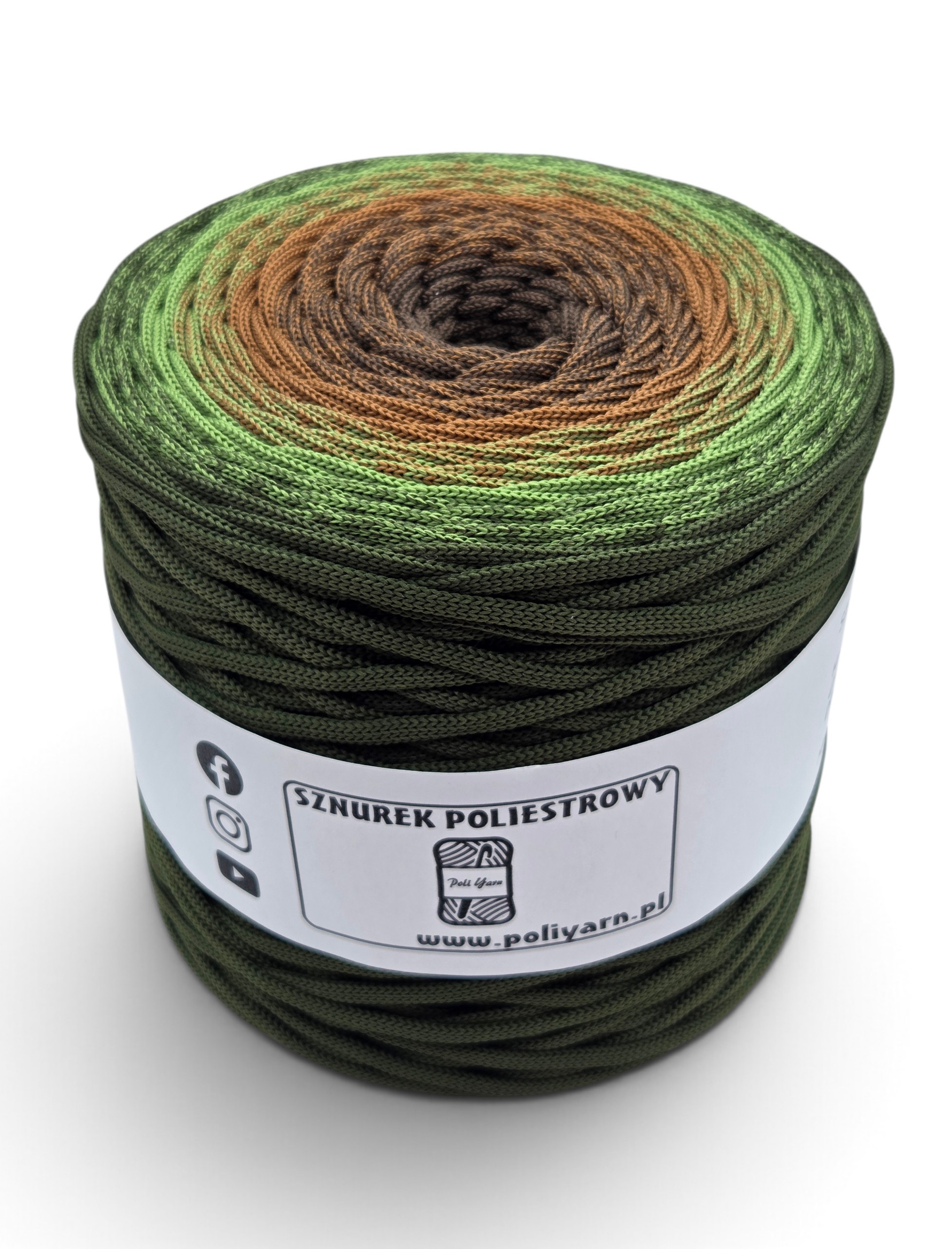 Flat Polyester Ombre Cord 5 mm - 250 m - Khaki/Matcha/Milk Chocolate/Chocolate