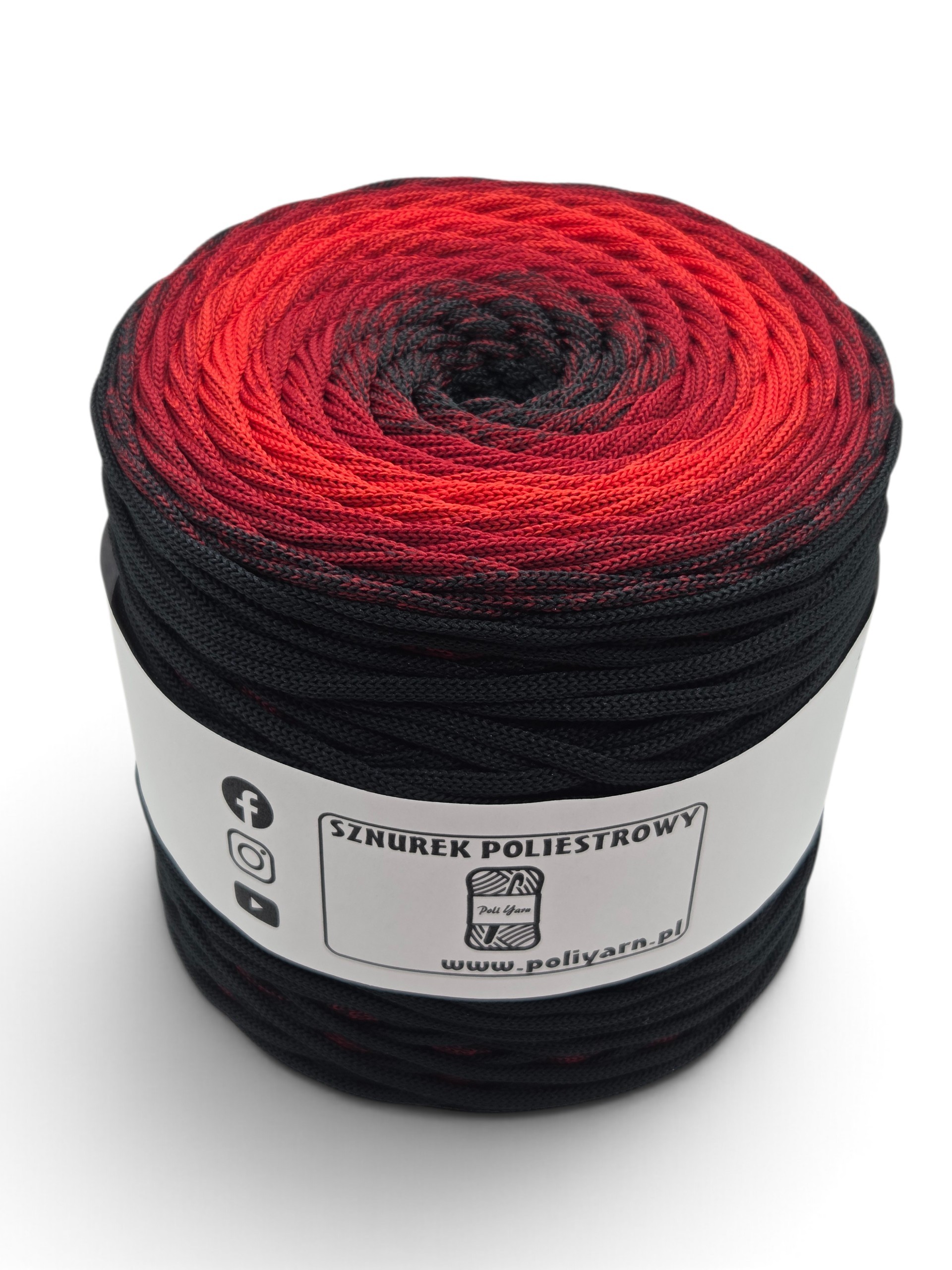 Flat Polyester Cord 5 mm Ombre - 250 m - Black/Wine/Red/Wine/Black