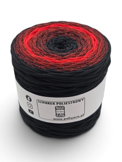 Flat polyester cord 5 mm ombre - 250 m - black/red/black