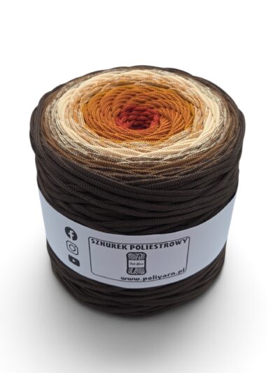 Flat polyester cord 5 mm ombre - 250 m - chocolate/milk chocolate/champagne/cinnamon/brick