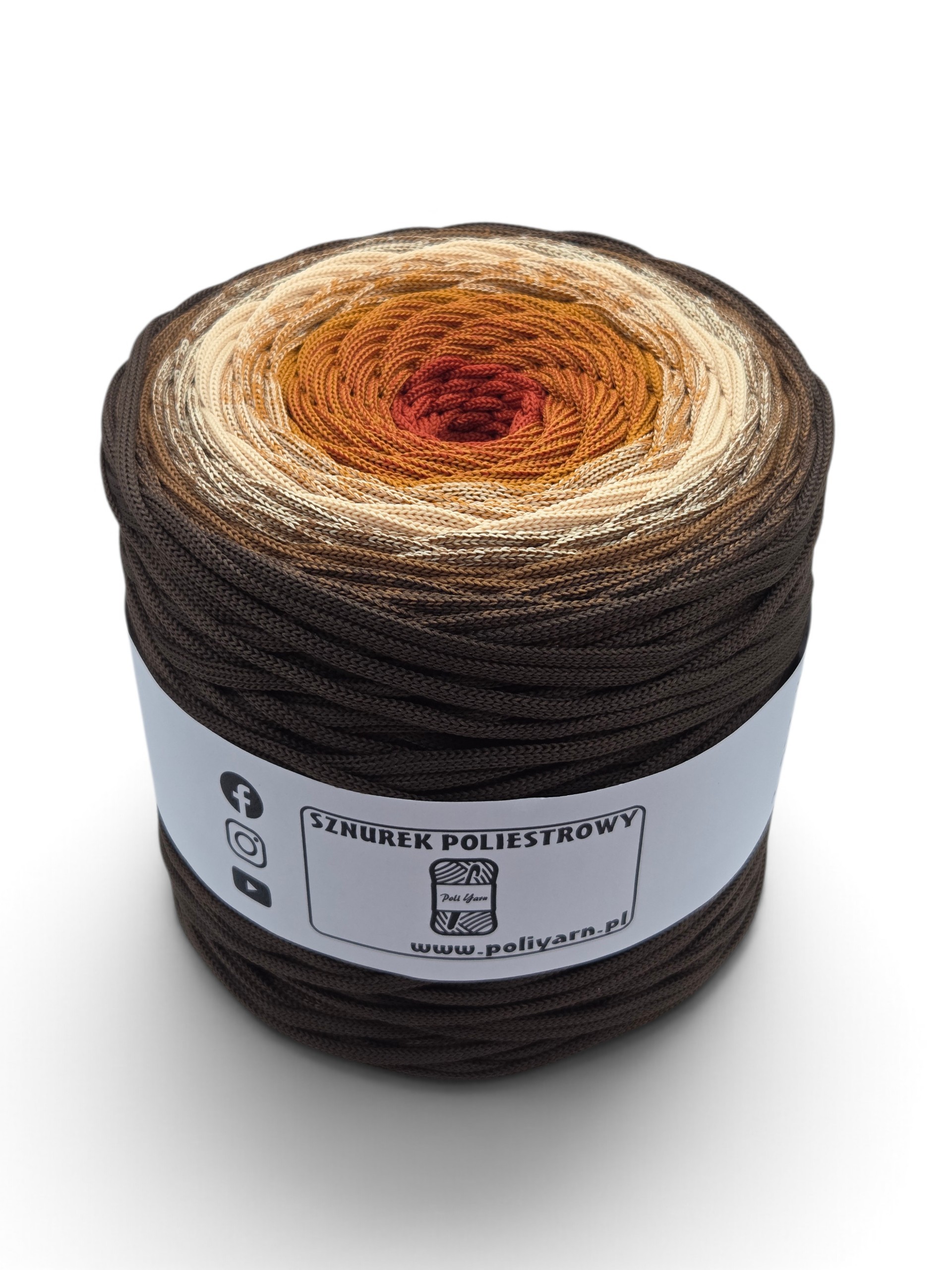 Flat polyester cord 5 mm ombre - 250 m - chocolate/milk chocolate/champagne/cinnamon/brick