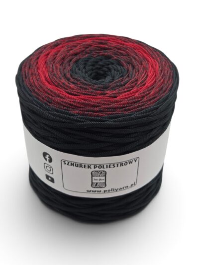 Ombre Flat Polyester Cord 5 mm - 250 m - Black/Wine/Black